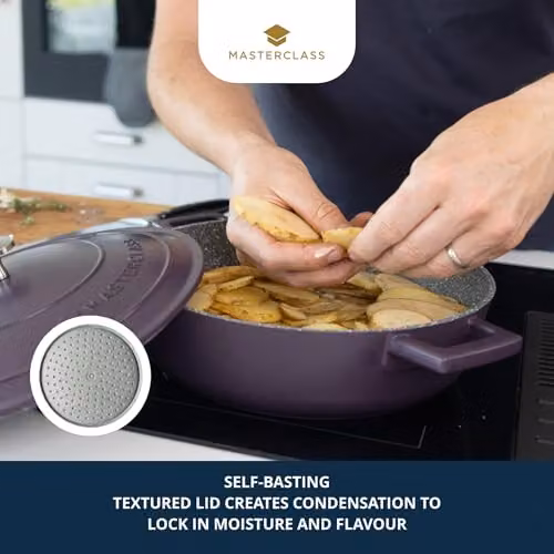 MasterClass Cast Aluminium Non-Stick Casserole Dish with Self-Basting Lid, Blue, Diameter: 28 cm, Volume: 4 l – 3