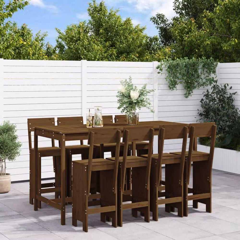Berkfield Home 9 Piece Rustic Garden Bar Set in Honey Brown Solid Pine Wood – 2