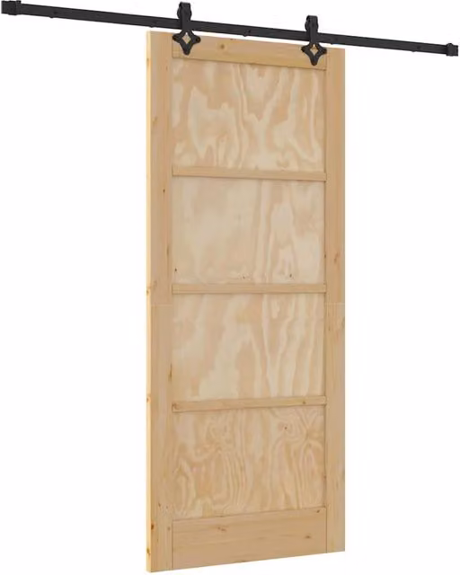 Berkfield Home Minimalist Solid Wood Pine Sliding Door with Hardware Set, Beige, W: 86 cm, H: 198.5 cm