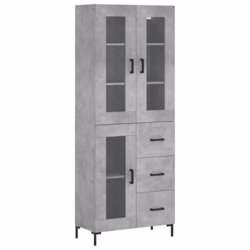 vidaXL Modern Highboard in Concrete Grey with Glass Doors and Internal Shelves, W/D/H: 69.5 x 34 x 180 cm – 1