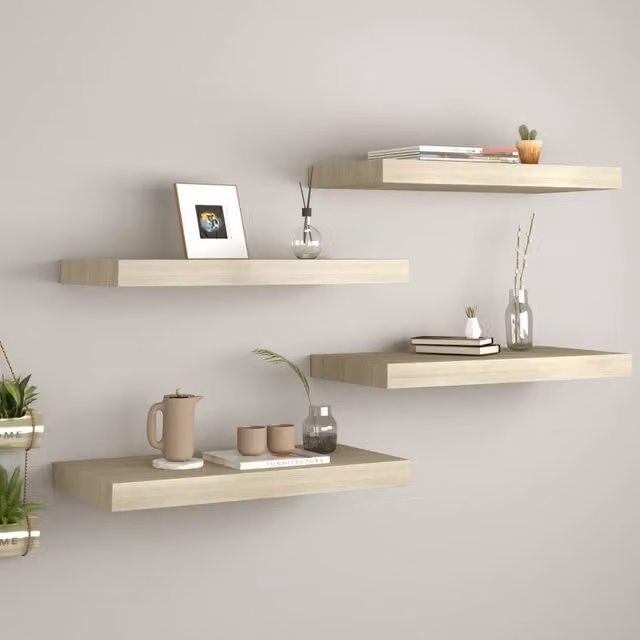 Berkfield Home Set of 4 Floating Wall Shelves in Brown Oak MDF, W: 50 cm, D: 23 cm, H: 4 cm