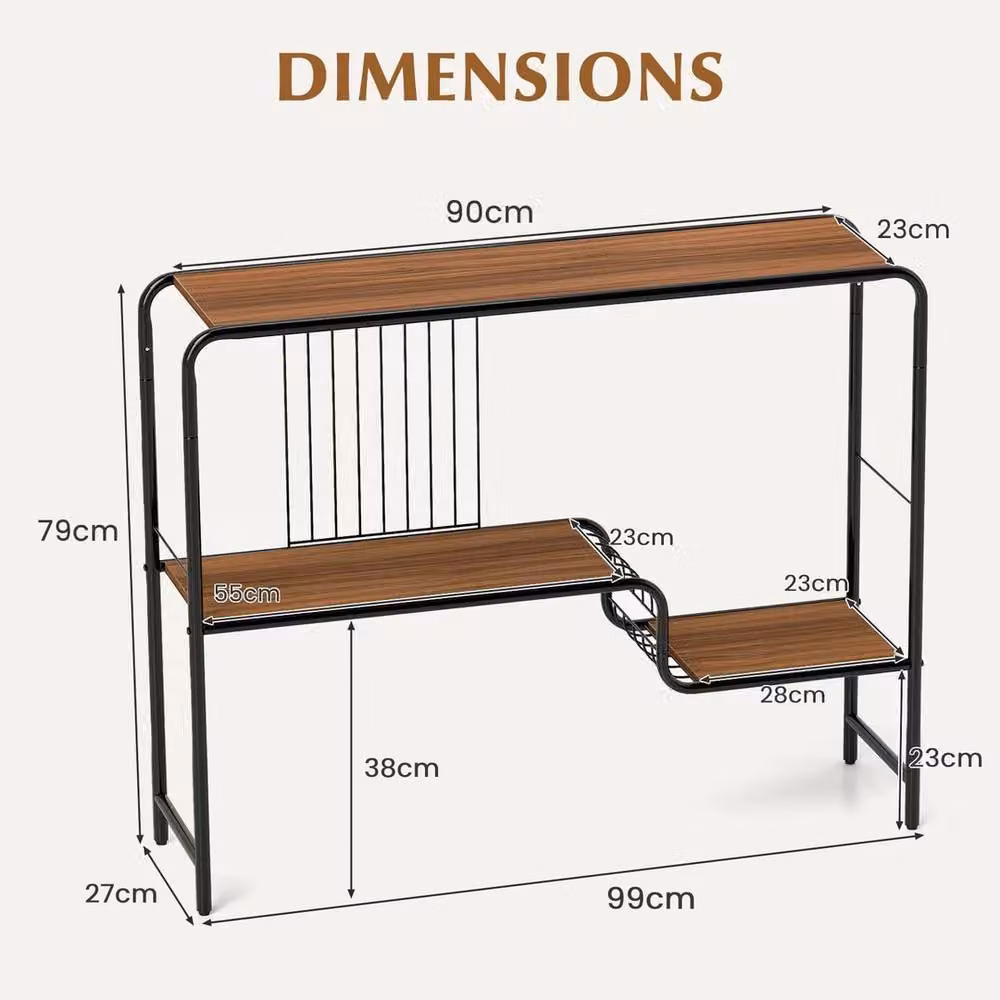 FORGEVIO 2-Tier Brown Rustic Sofa Table with Storage Shelf – 2