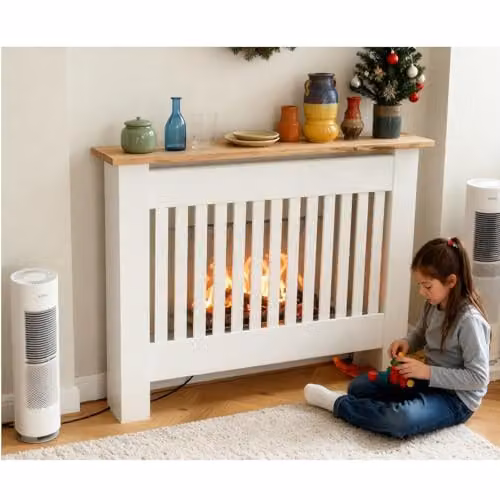 Gr8 Home Modern White Painted MDF Radiator Cover Storage Cabinet with Shelf W/D/H: 111 x 19 x 83.3 cm – 4