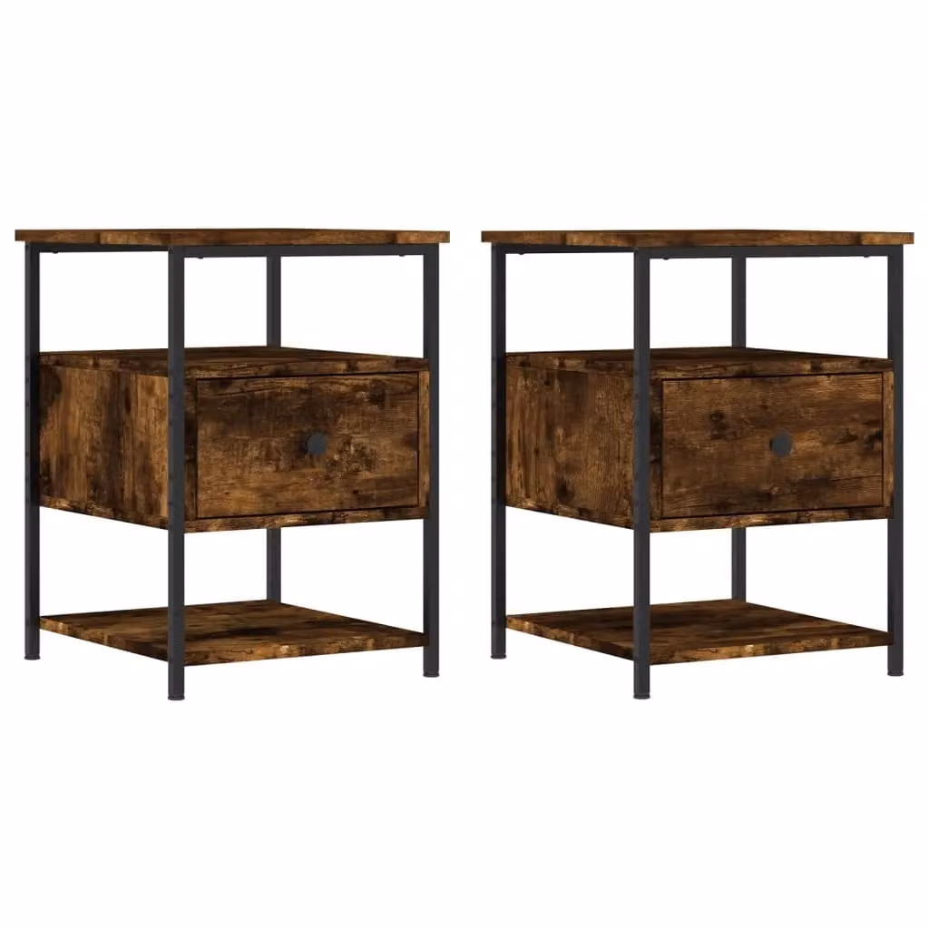 Berkfield Home Set of 2 Bedside Cabinets in Smoked Oak Brown, W/D/H: 40 x 42 x 56 cm – 2