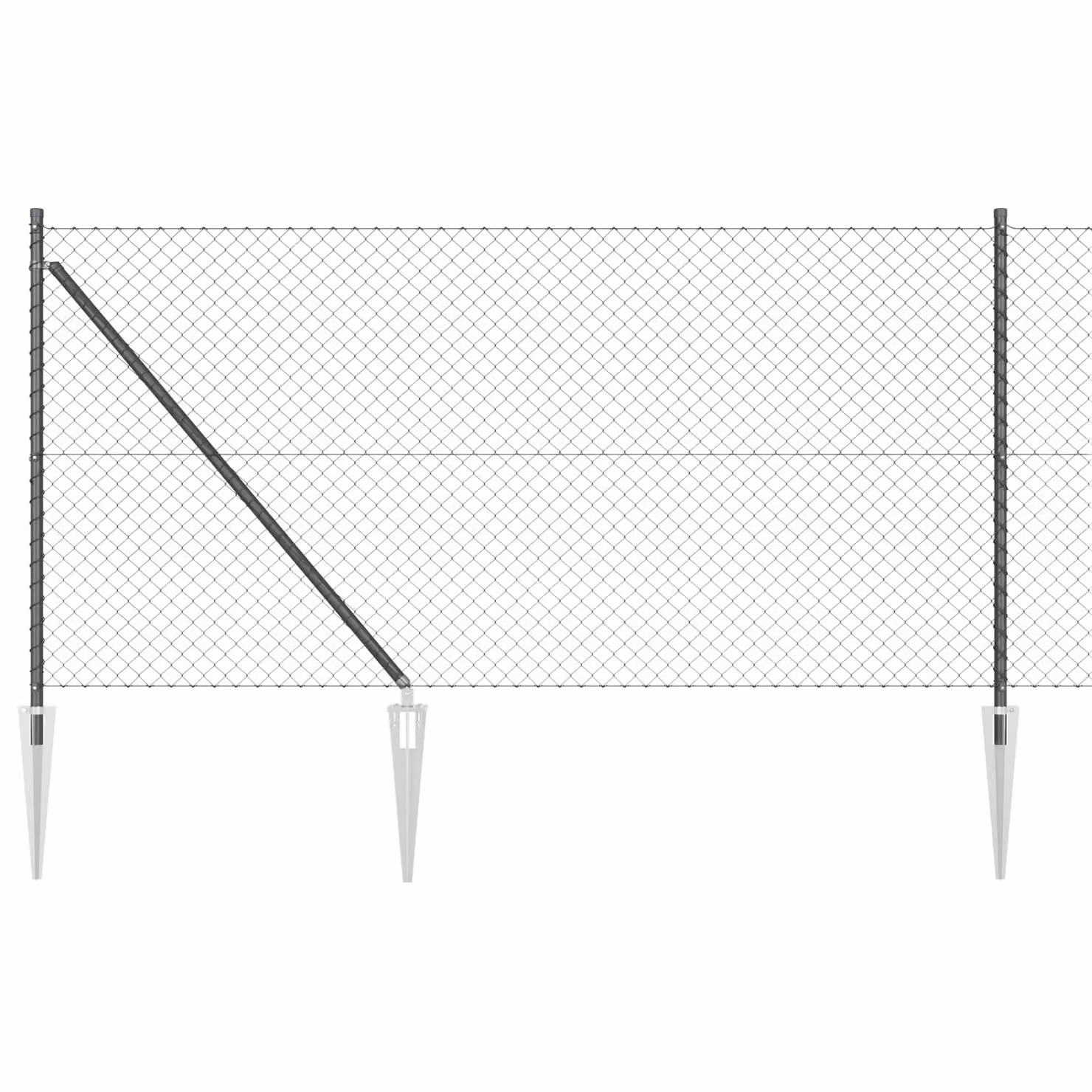 Berkfield Home Grey Galvanised Steel Chain Link Fence with 7 Spike Posts, W: 10 m – 2