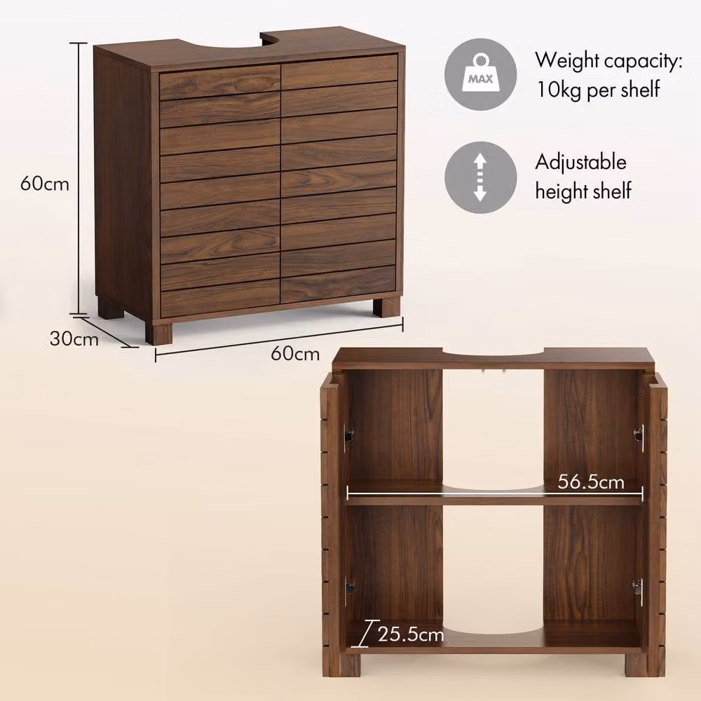 VonHaus Chester Freestanding Wood Effect Under Sink Bathroom Cabinet in Dark Brown, W/D/H: 60 x 30 x 60 cm – 6