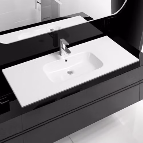 Limoge 4010 White Ceramic Thin-Edge Inset Bathroom Basin with Oval Bowl, W: 121 cm, D: 46 cm, H: 15.5 cm