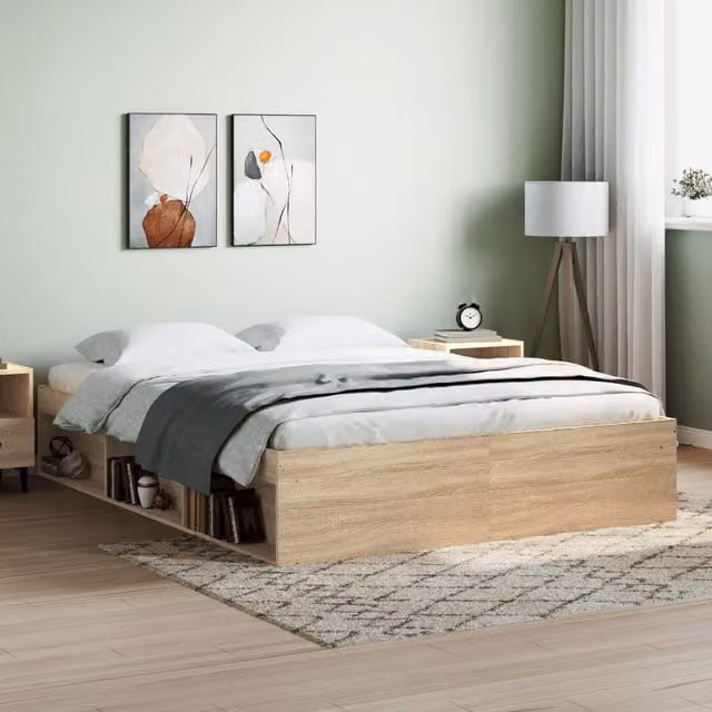 Berkfield Home Sonoma Oak Bed Frame in Brown, W/D/H: 140 x 200 cm – 1