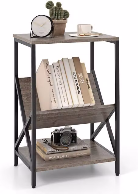 Costway 3-Tier Record Player Stand and Record Holder Shelf in Grey – 1