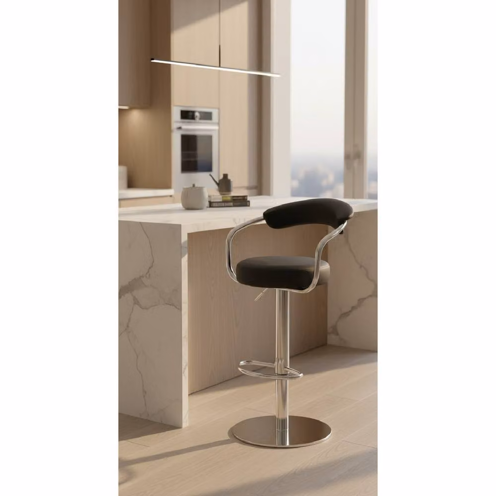 netfurniture Zenpin Deluxe Black Synthetic Leather Kitchen Bar Stool with Adjustable Padded Seat and Weighted Metal Base – 2