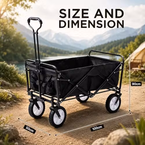 Alivio Heavy Duty Folding Wagon Cart, Collapsible Outdoor Garden Trolley with Adjustable Handle, Black – 7