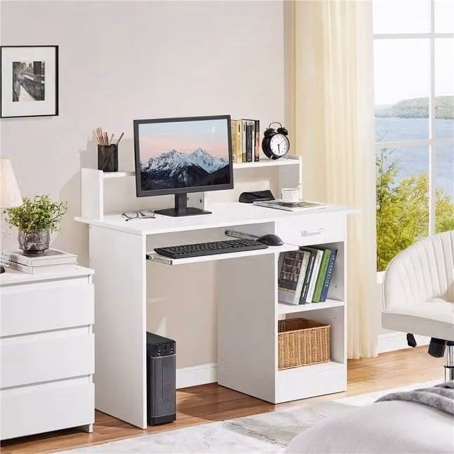 EONLION White Modern Computer Desk for Home Office