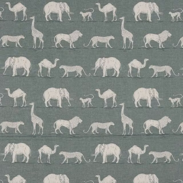 iLiv Prairie Animals Fabric Seagrass in Anthracite and Green