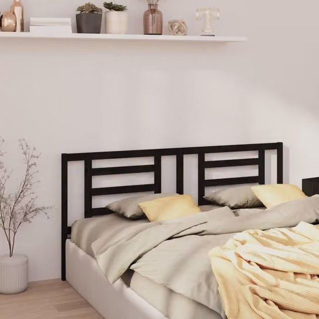 Berkfield Home Black Rustic Solid Pine Wood Bed Headboard, W: 206 cm, D: 4 cm, H: 100 cm