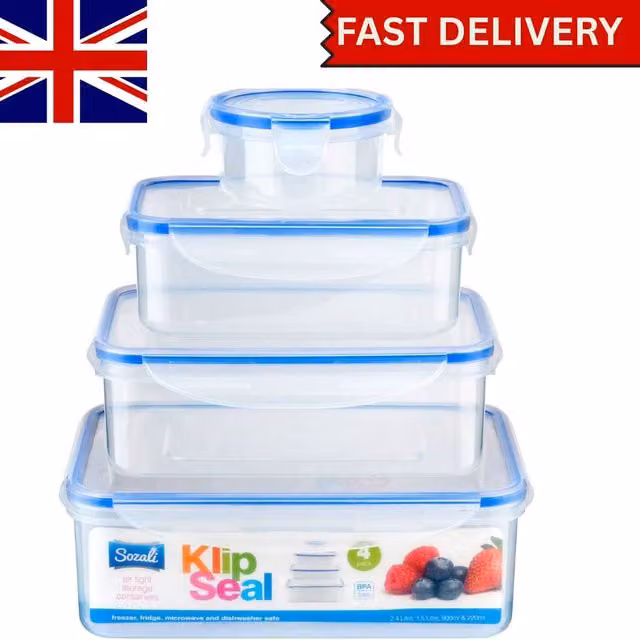 Bedsland 4-Piece Airtight and Leakproof Food Storage Container Set, Clear, 2.4L, 1.5L, 900ml and 220ml – 1