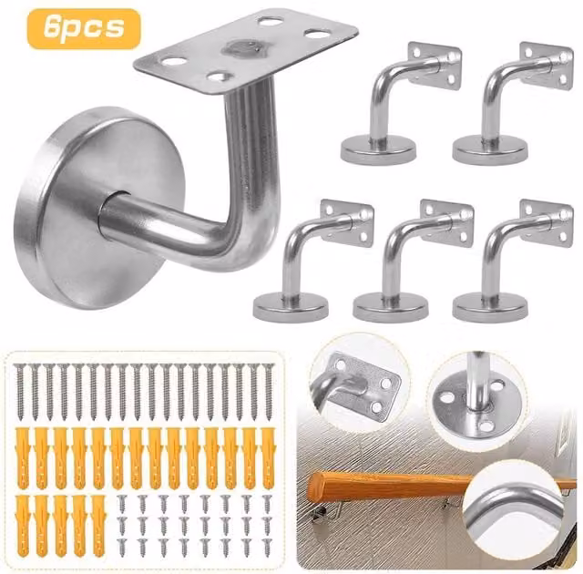 EONLION 6 Pack Stainless Steel Handrail Brackets for Stair Banisters in Silver