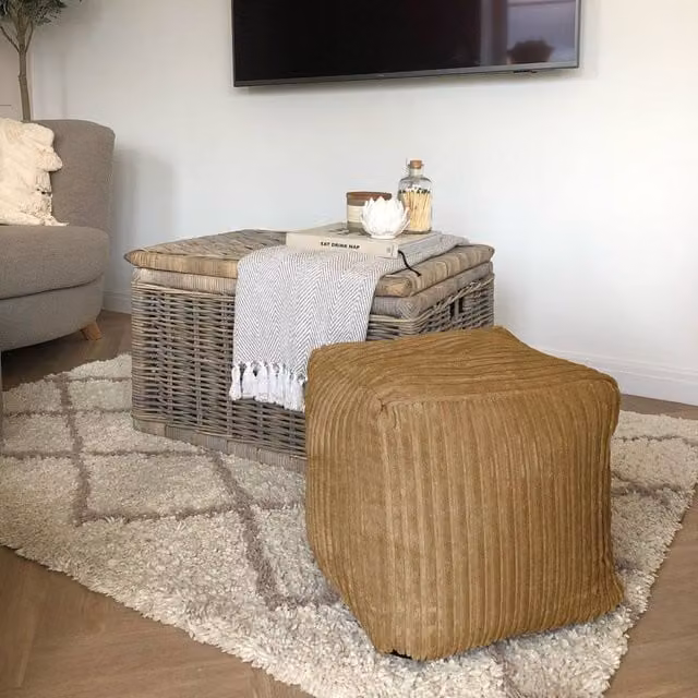 rucomfy Indoor Jumbo Cord Bean Bag Footstool Cube Pouffe in Light Brown