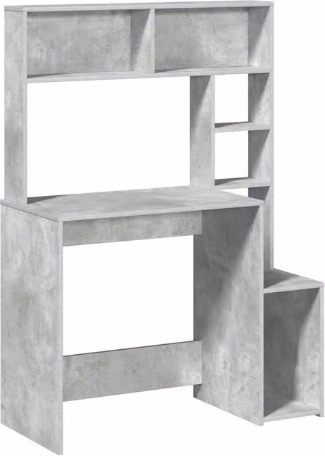 Berkfield Home Computer Desk with Shelves in Concrete Grey, W/D/H: 100 x 45 x 140 cm
