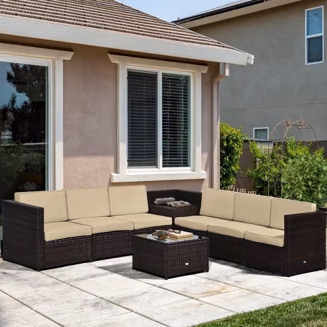 Outsunny Modern Brown Rattan Garden Furniture Set