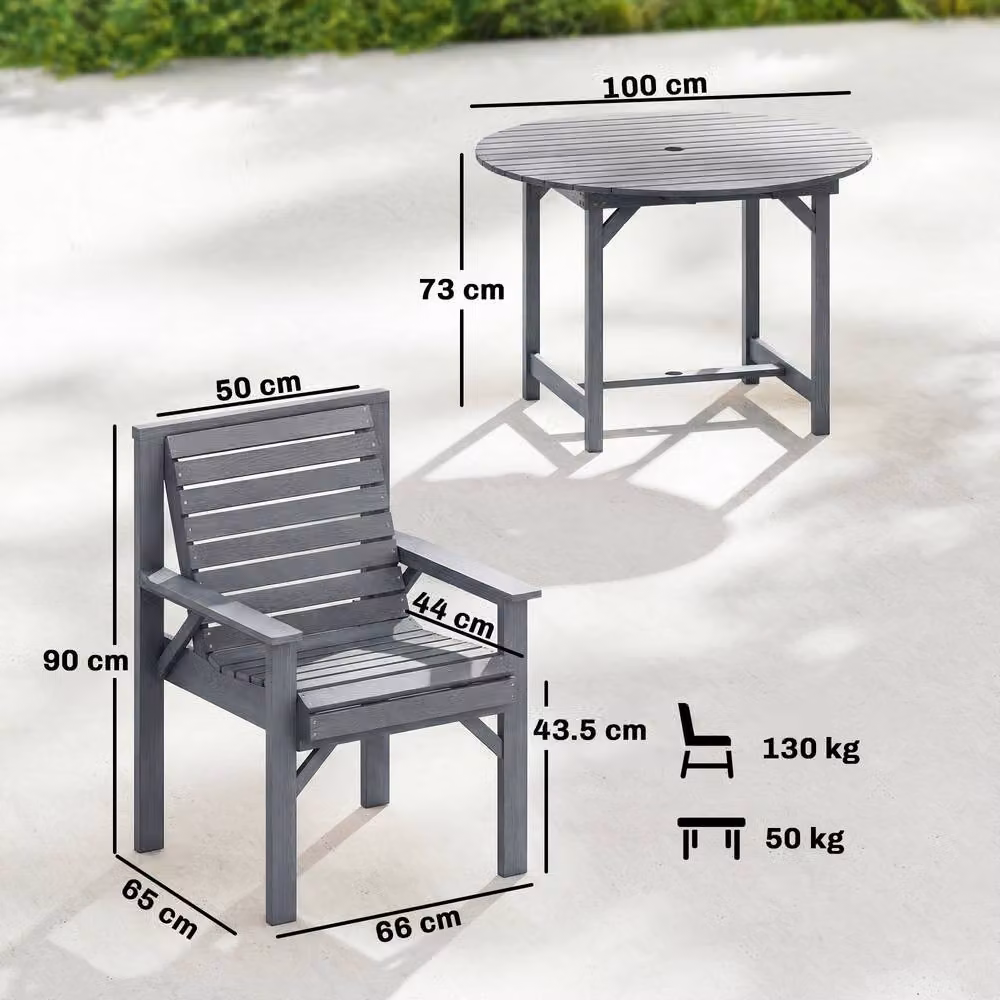 OUTSUNNY Grey Round Garden Dining Set with Table and Chairs, Treated Hardwood, W/D/H: 100 x 100 x 75 cm – 3