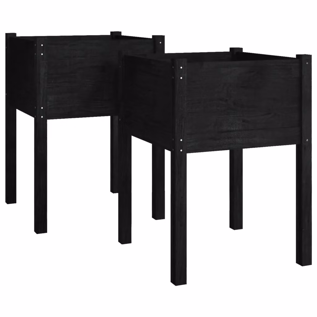 Berkfield Home Garden Ornamental Planter Tubs, 2 Pieces, Black, Solid Wood, W/D/H: 50 x 50 x 70 cm – 2