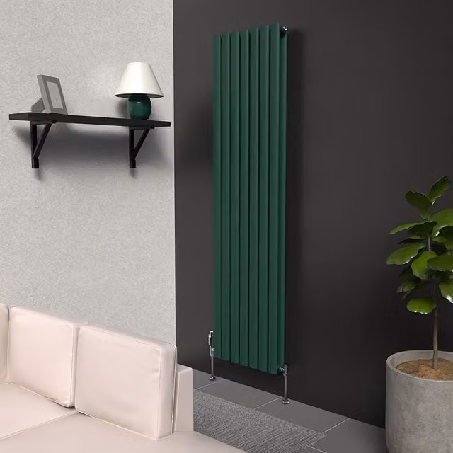 Lux Heat Oval Coloured Vertical Radiator in Green, H 160 cm x W 42 cm