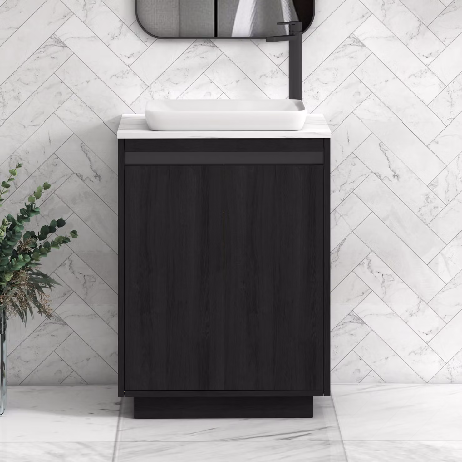 Royal Bathrooms Orion 800mm Hale Black Floor Standing Vanity Unit with Carrara White Qubix Basin and Black Accent Trim