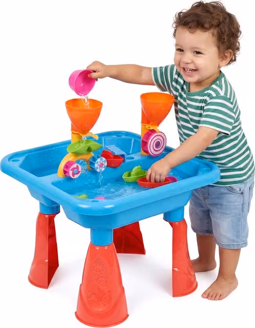 The Magic Toy Shop Blue and Multicolour Sand and Water Play Table with Sandbox, 23 Piece Set