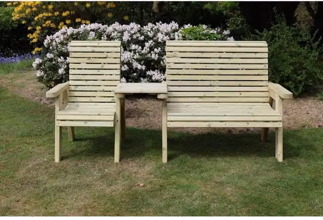 Churnet Valley Garden Furniture Ltd Ergo Trio Set Straight Tray in Brown Redwood Timber, W/D/H: 220 x 75 x 105 cm – 1