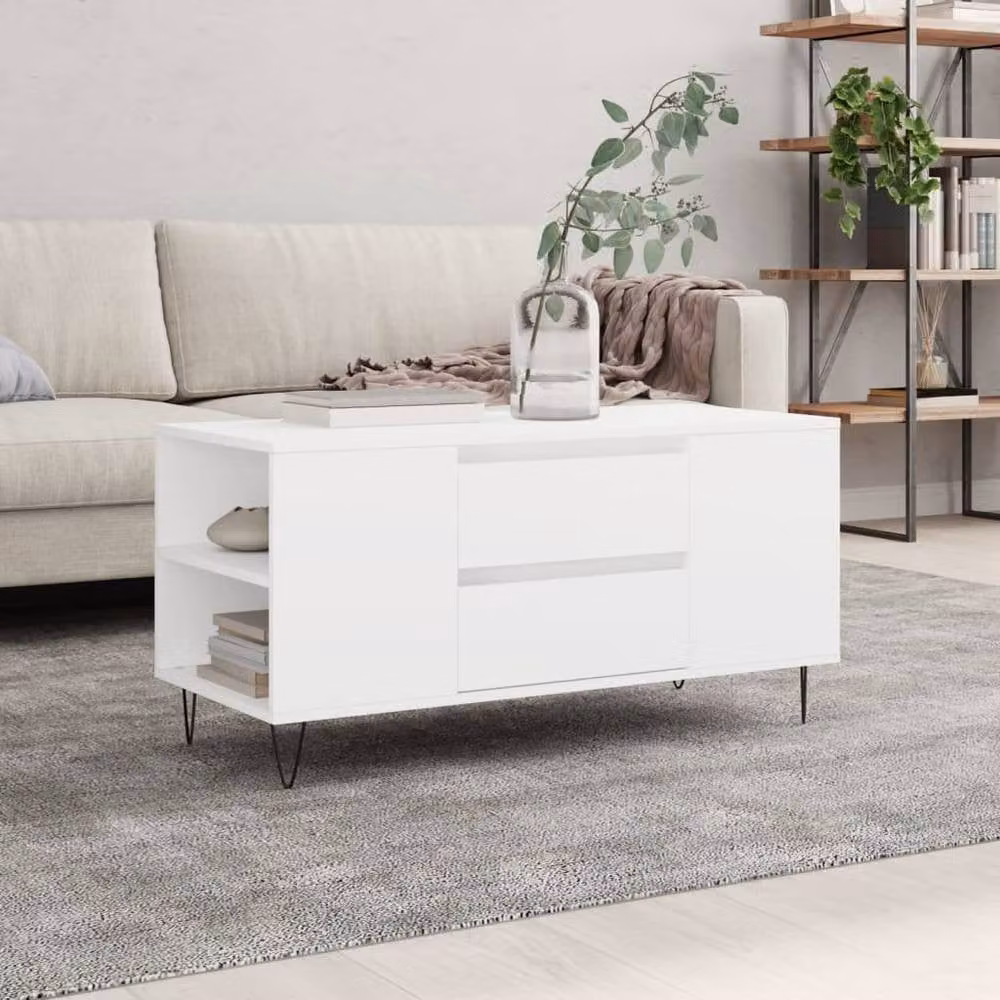 Berkfield Home Modern Rectangular Coffee Table in White, W/D/H: 102 x 44.5 x 50 cm – 1
