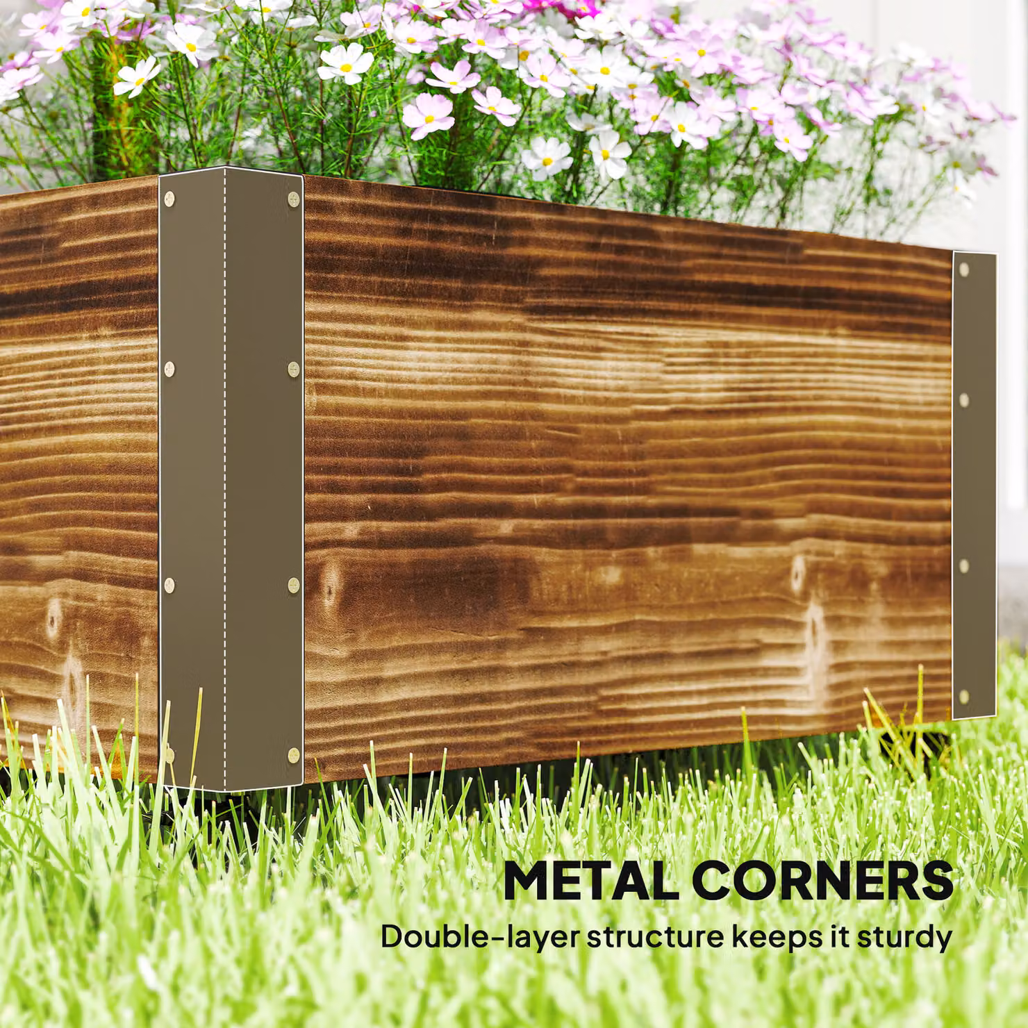 Outsunny Brown Wooden Raised Garden Bed with Trellis and Wheels, W/D/H: 147 x 65 x 31 cm – 5