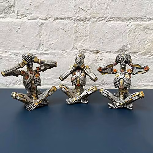 Gifts Direct 2 U Set of 3 Steampunk Skeleton Resin Ornaments in Silver, Gold and Multicolour – 2