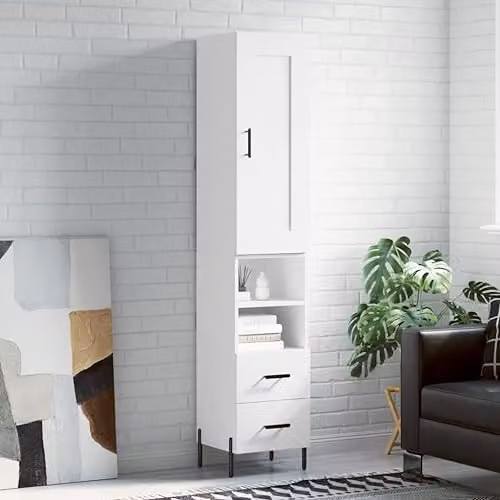 vidaXL Modern White Highboard with Internal Drawers and Shelves, W/D/H: 34.5 x 34 x 180 cm – 2
