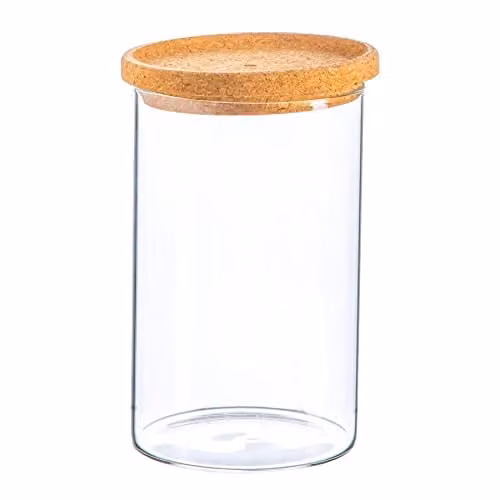 Argon Tableware Scandi Glass Storage Jar with Cork Lid, 1 Litre, Transparent – 1