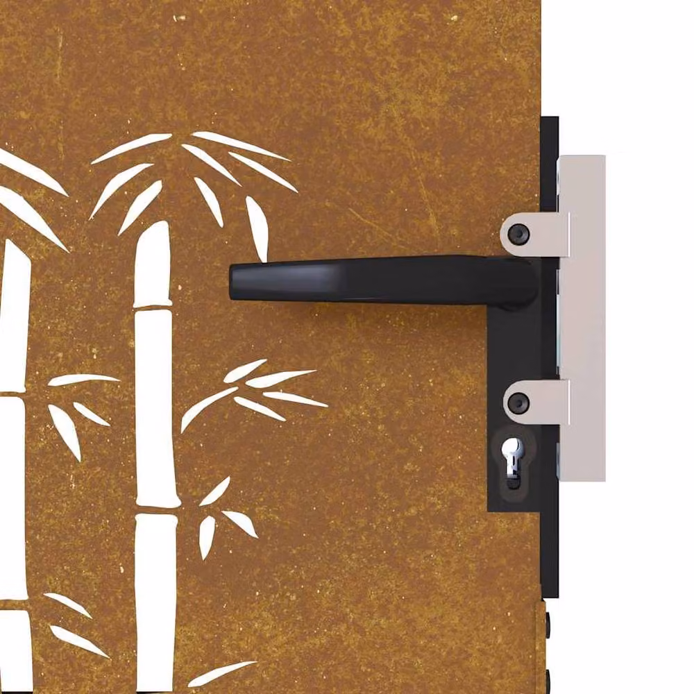 Berkfield Home Beautiful Garden Gate in Brown Corten Steel with Bamboo Design, W: 85 cm, H: 75 cm – 4