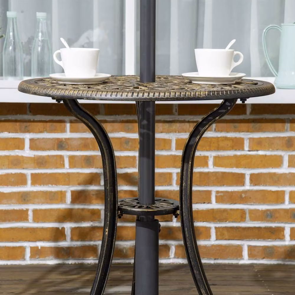 Wyld Haus Bava 3 Piece Bronze Cast Aluminium Garden Bistro Set with Parasol Hole – 5