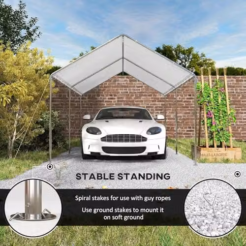 Outsunny White Galvanised Steel Gable Carport Garage Car Shelter – 5