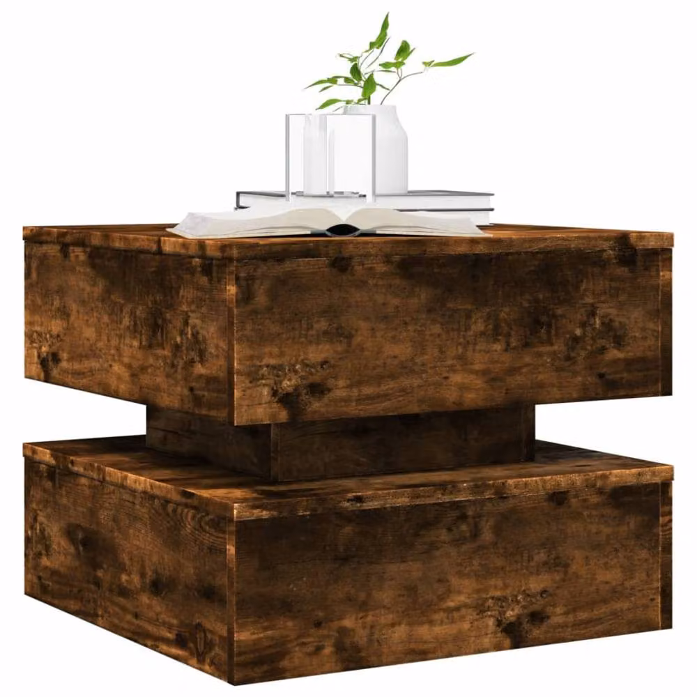 Berkfield Home Modern Square Coffee Table with LED Lights in Smoked Oak Brown, W/D/H: 50 x 50 x 40 cm – 6