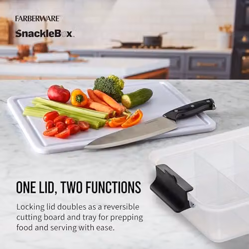 Farberware Multi-Purpose Food Storage Container with 11 Dividers and Chopping Board Lid, Transparent, W/D/H: 32.26 x 20 x 19.8 cm – 2