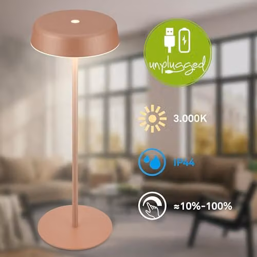 Briloner Rechargeable LED Table Lamp with Touch Dimming, Warm White Light, IP44 Waterproof, Brown, H 36.5 cm x W 13 cm x D 13 cm – 2