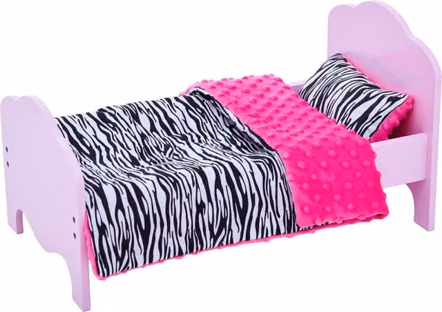 Olivia's Little World 18 inch Doll Classic Single Bed with Pink Zebra Print Set
