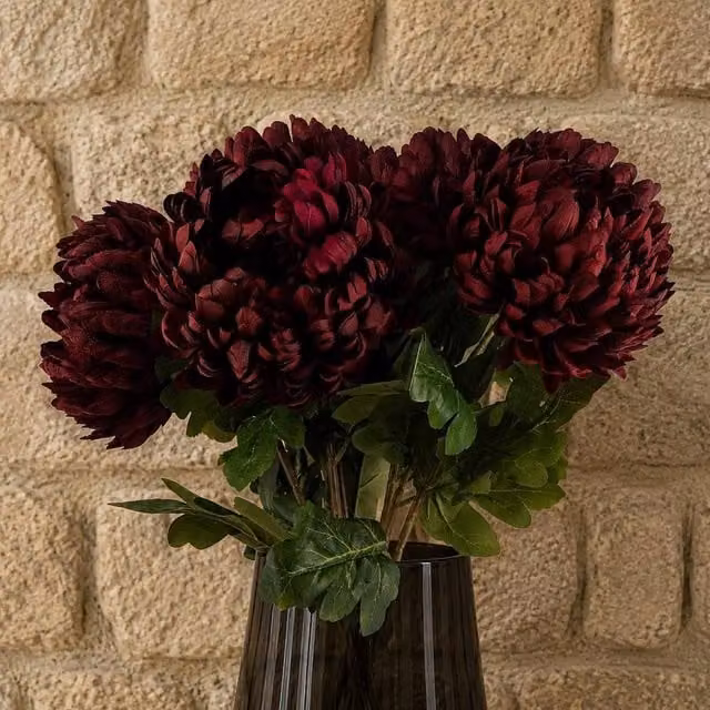 Leaf Pack of 6 Red Artificial Extra Reflex Chrysanthemums, Height: 75 cm