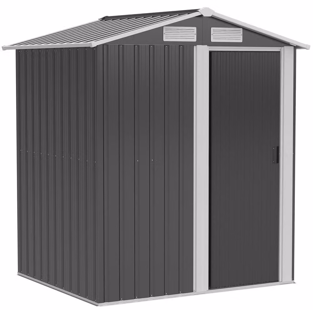 STILVORA Modern Steel Garden Storage Shed with Sliding Door and Window, Grey, W/D/H: 152 x 132 x 188 cm – 3
