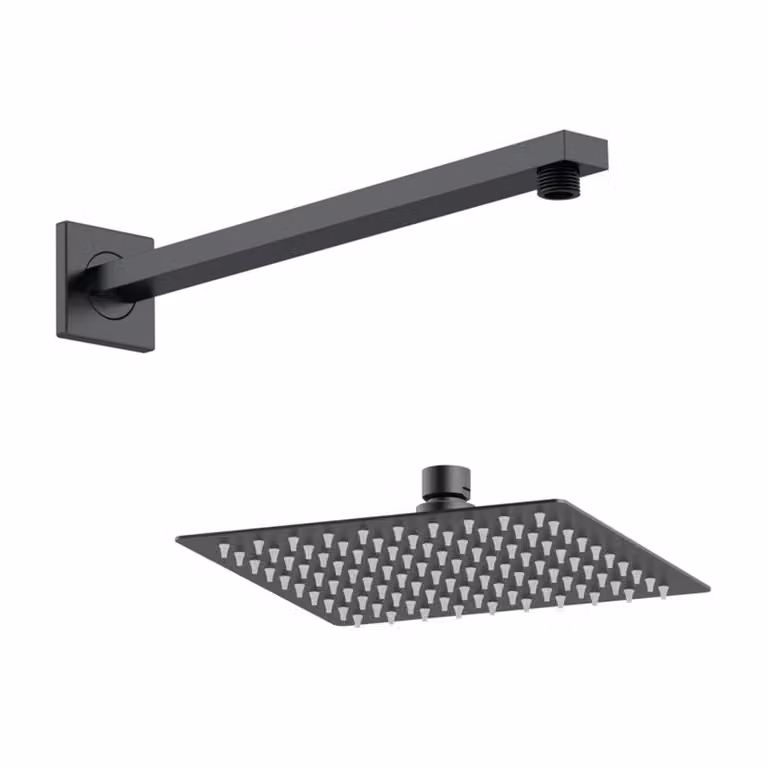 Windon Matt Black Square Fixed Overhead Shower Head with Wall Mounted Arm and Anti-Limescale Stainless Steel Construction