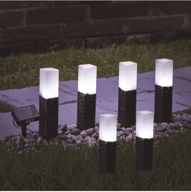 KDMD Black Rattan Solar Garden Pathway Lights, Set of 6, Warm White