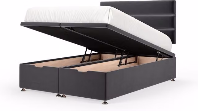 Bedmaster Plush Velvet Ottoman Divan Base and Lined Headboard in Grey, Super King, W/D/H: 200 x 200 cm
