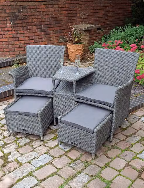 Royalcraft Paris Companion Chairs with Table in Grey Rattan and Metal