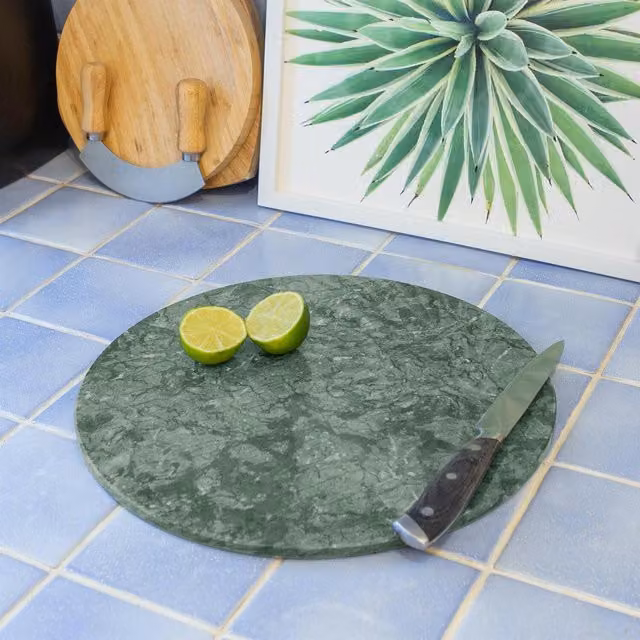 Argon Tableware Round Green Marble Chopping Board, Diameter: 30 cm