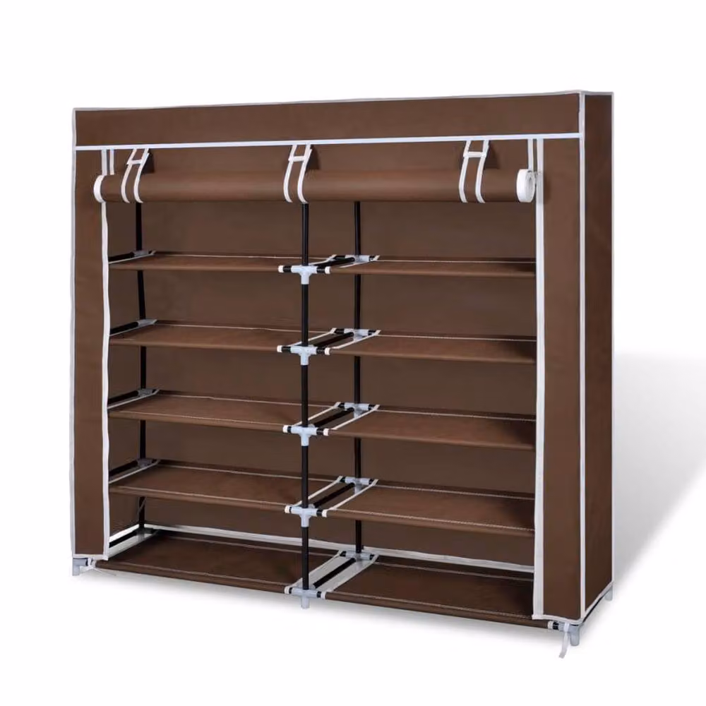 Berkfield Home Unviewable Fabric Shoe Cabinet with Cover, Brown, W/D/H: 115 x 28 x 110 cm – 2