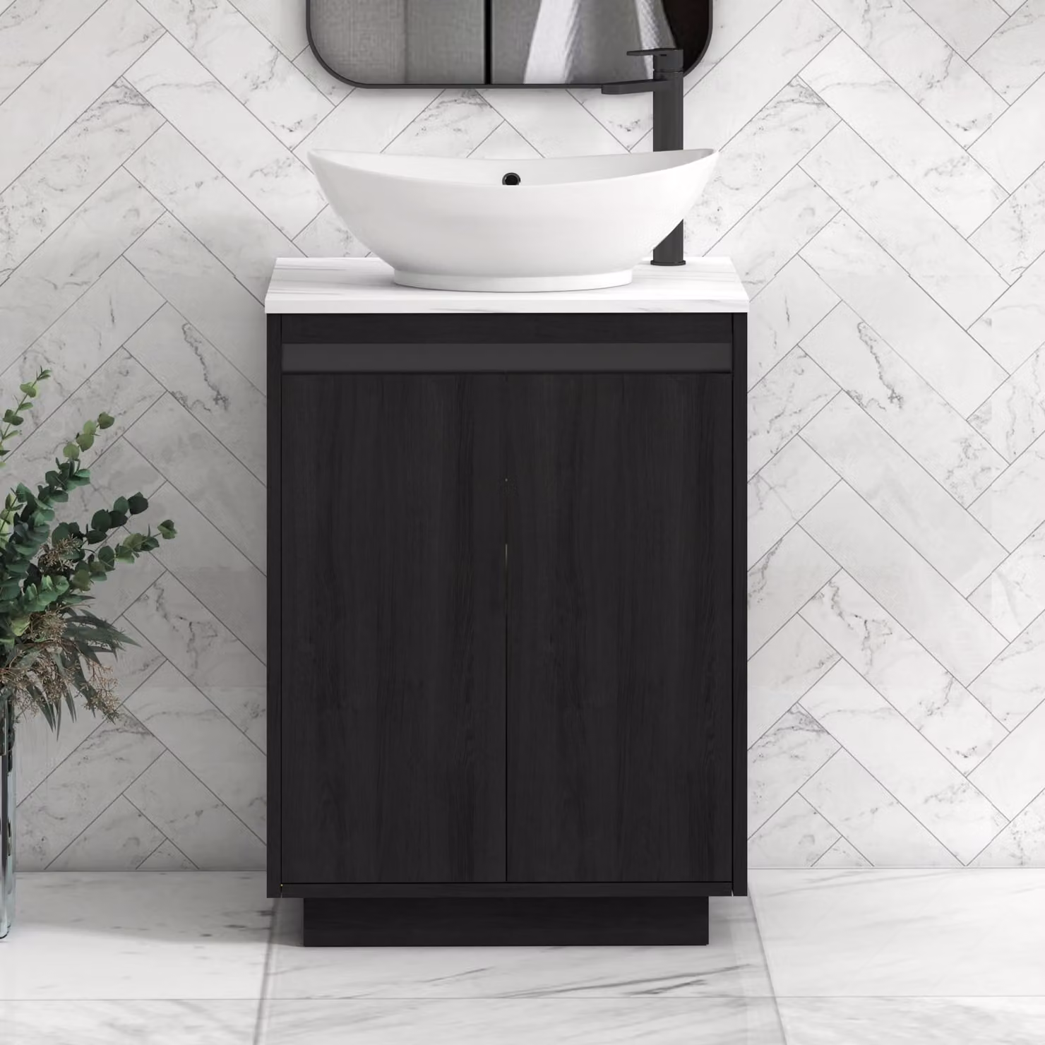 Royal Bathrooms Orion 800mm Hale Black Floor Standing Vanity Unit with Carrara White Amaze Basin and Black Accent Trim
